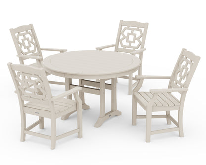 Martha Stewart by POLYWOOD® Chinoiserie 5-Piece Round Dining Set with Trestle Legs in Sand