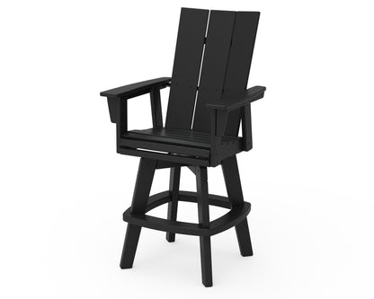 POLYWOOD® Modern Curveback Adirondack Swivel Bar Chair in Black
