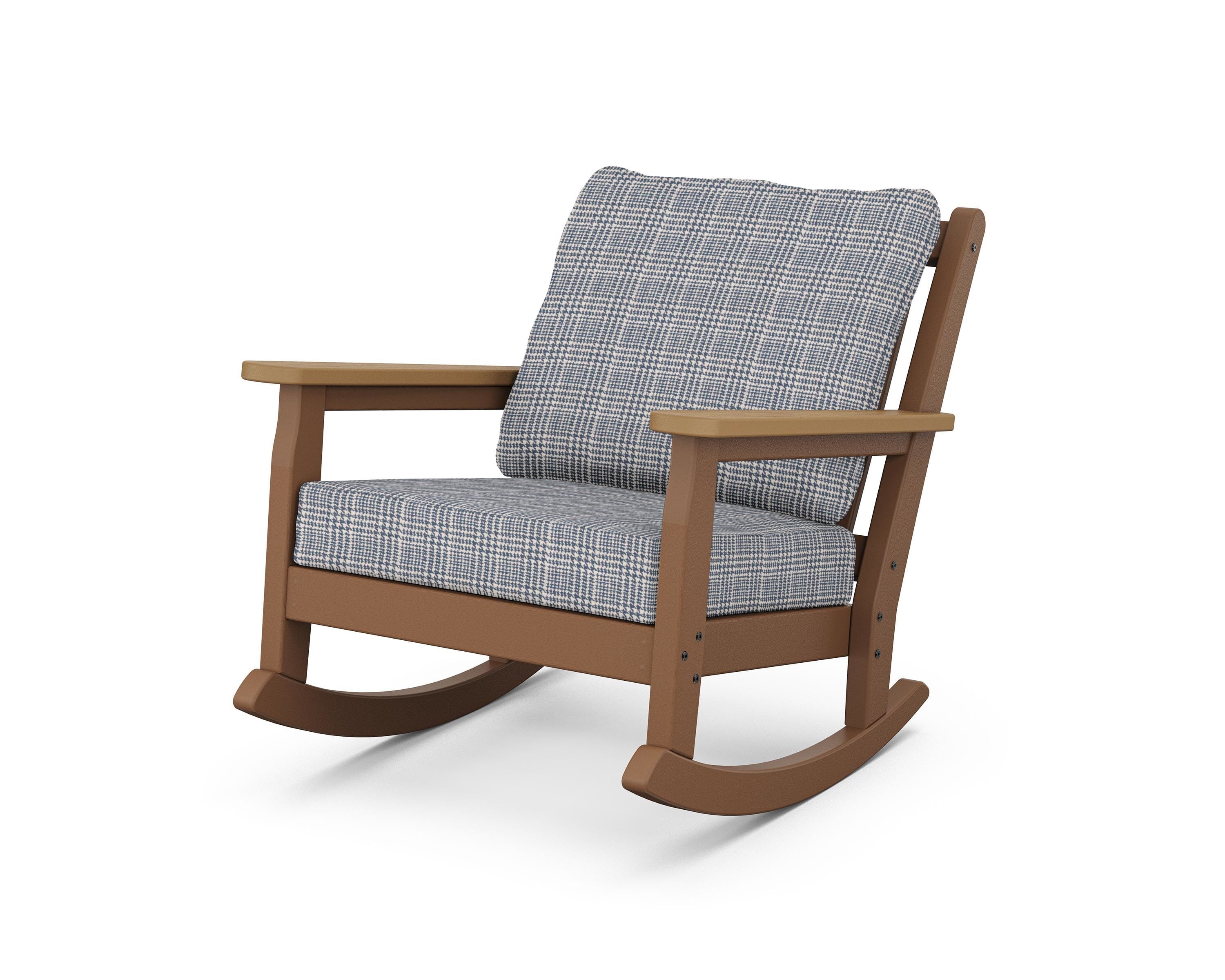 POLYWOOD® Chippendale Deep Seating Rocking Chair in Teak / Natural / Houndstooth Sky Blue