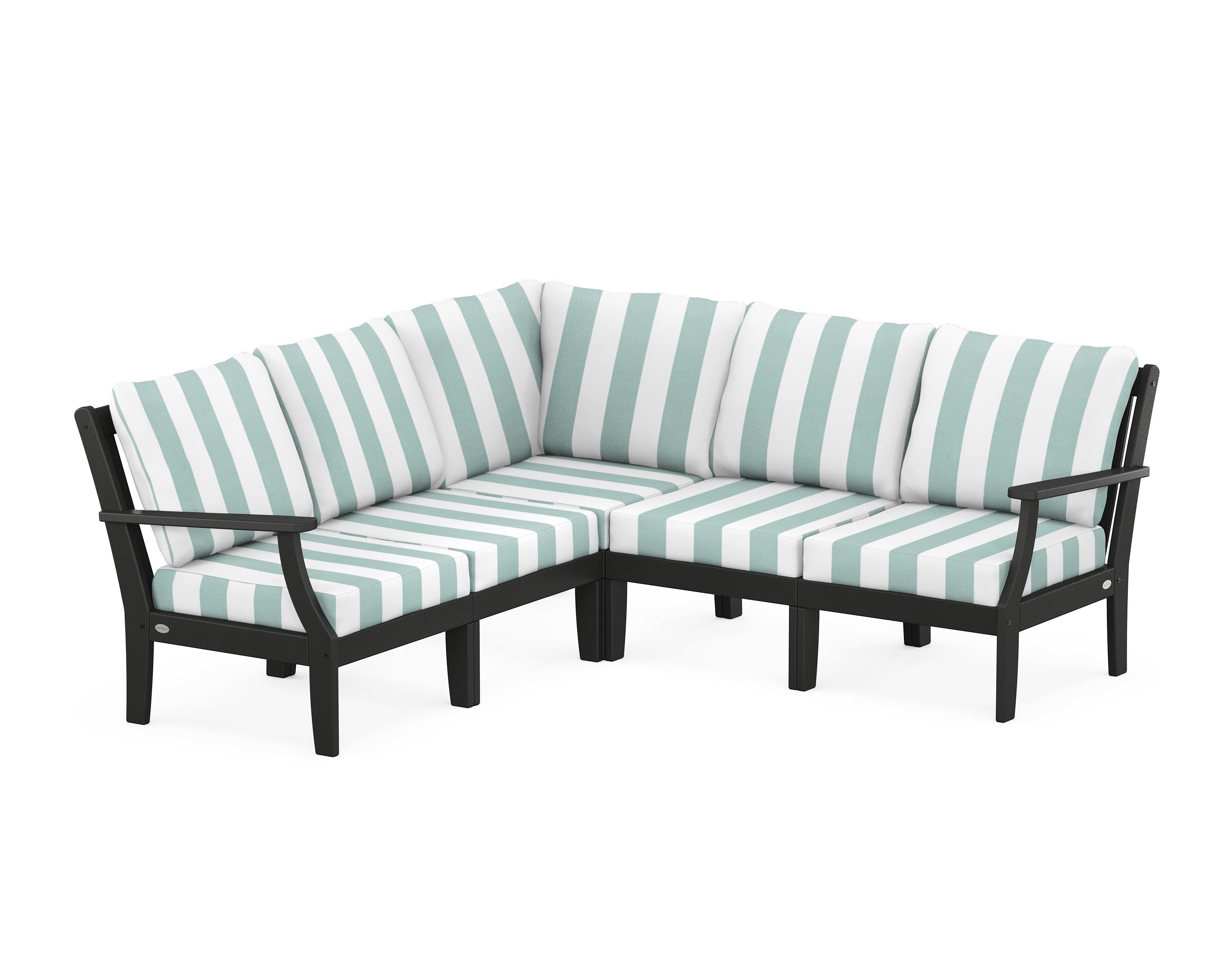 POLYWOOD® Braxton Modular 5-Piece Deep Seating Set in Black / Cabana Stripe Glacier Spa
