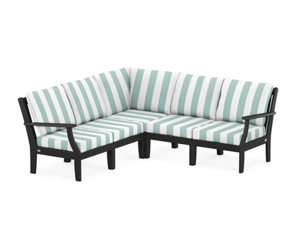 POLYWOOD® Braxton Modular 5-Piece Deep Seating Set in Black / Cabana Stripe Glacier Spa