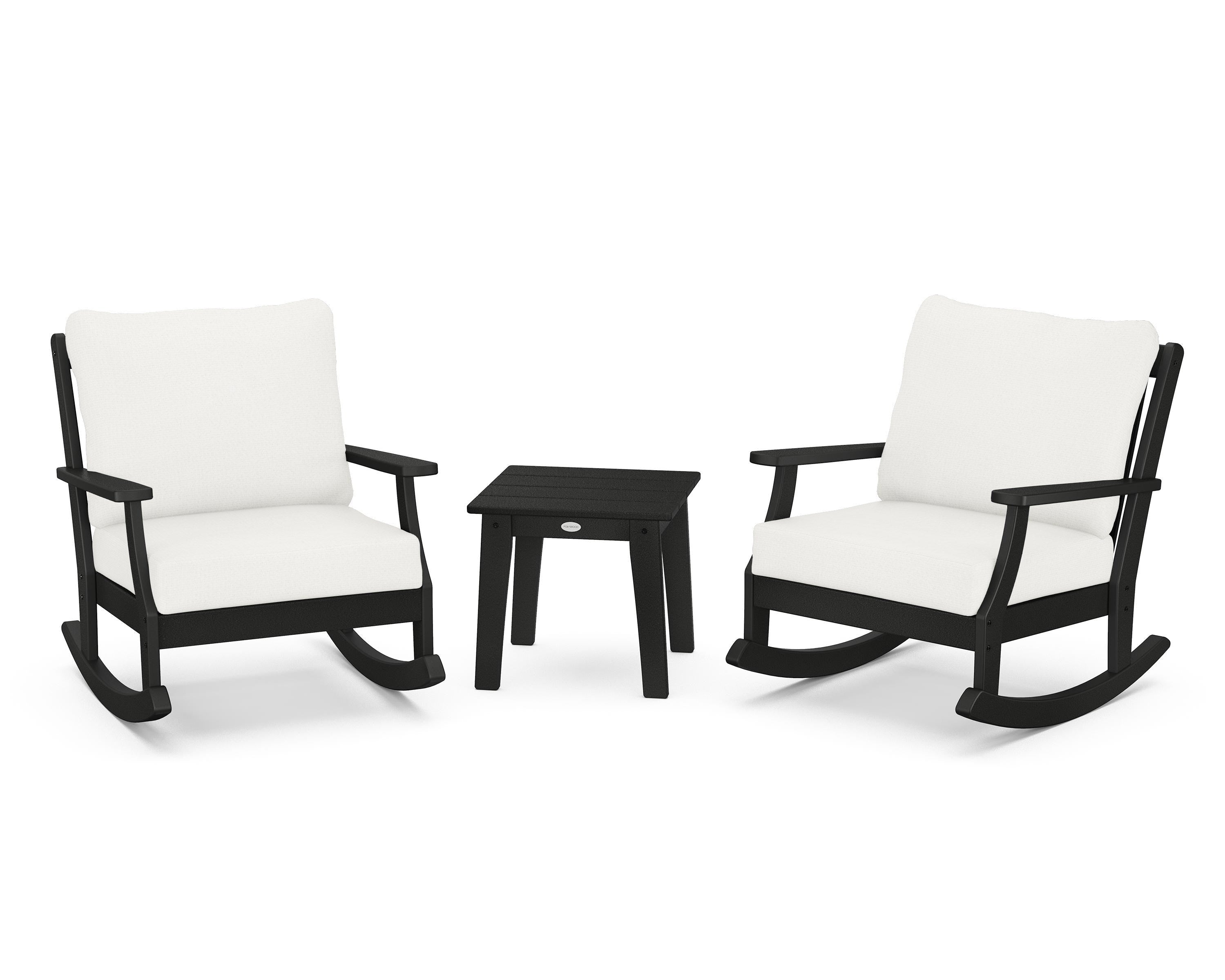 POLYWOOD® Braxton 3-Piece Deep Seating Rocker Set in Black / Natural Linen
