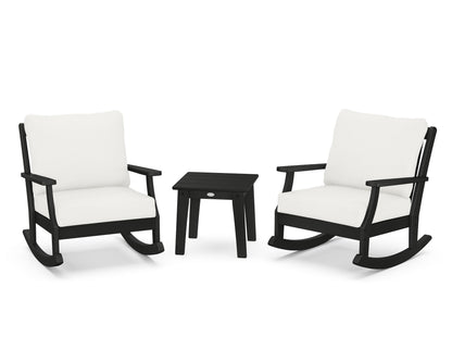 POLYWOOD® Braxton 3-Piece Deep Seating Rocker Set in Black / Natural Linen