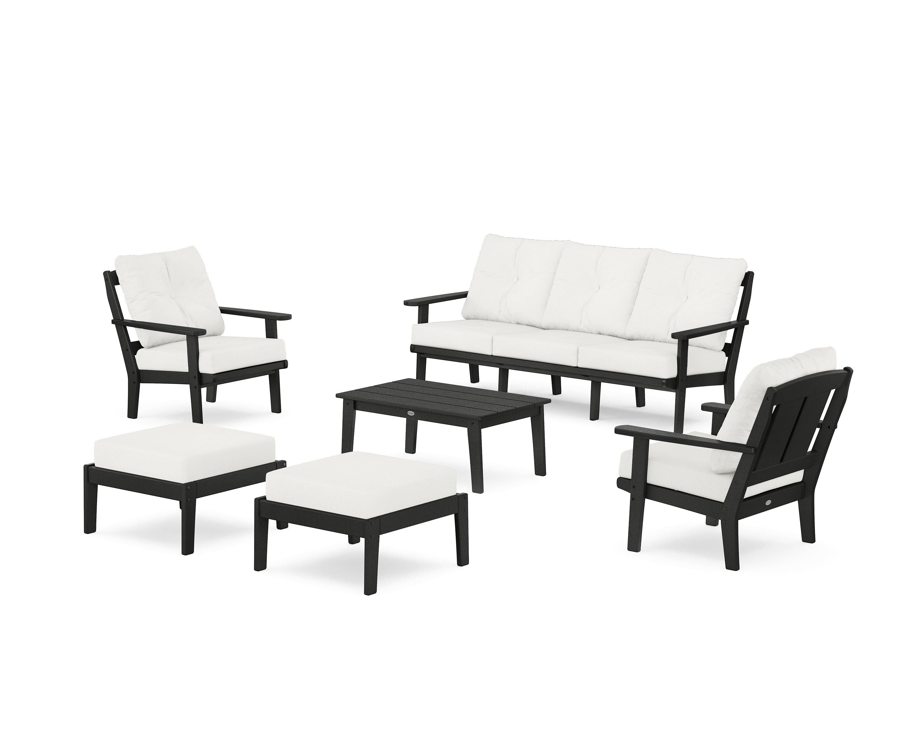 POLYWOOD® Mission 6-Piece Lounge Sofa Set in Black / Natural Linen