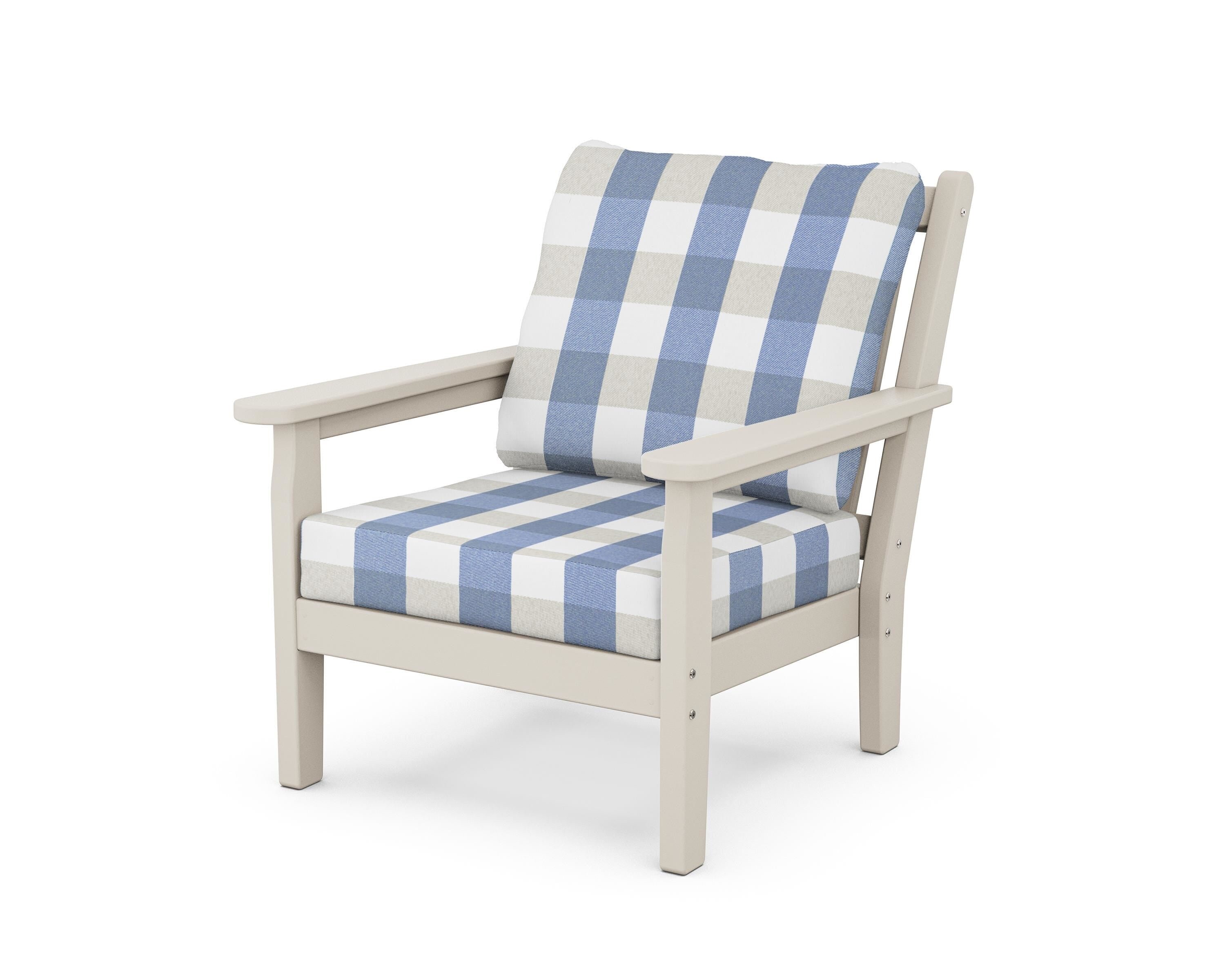 POLYWOOD® Chippendale Deep Seating Chair in Sand / Buffalo Plaid Sky Blue