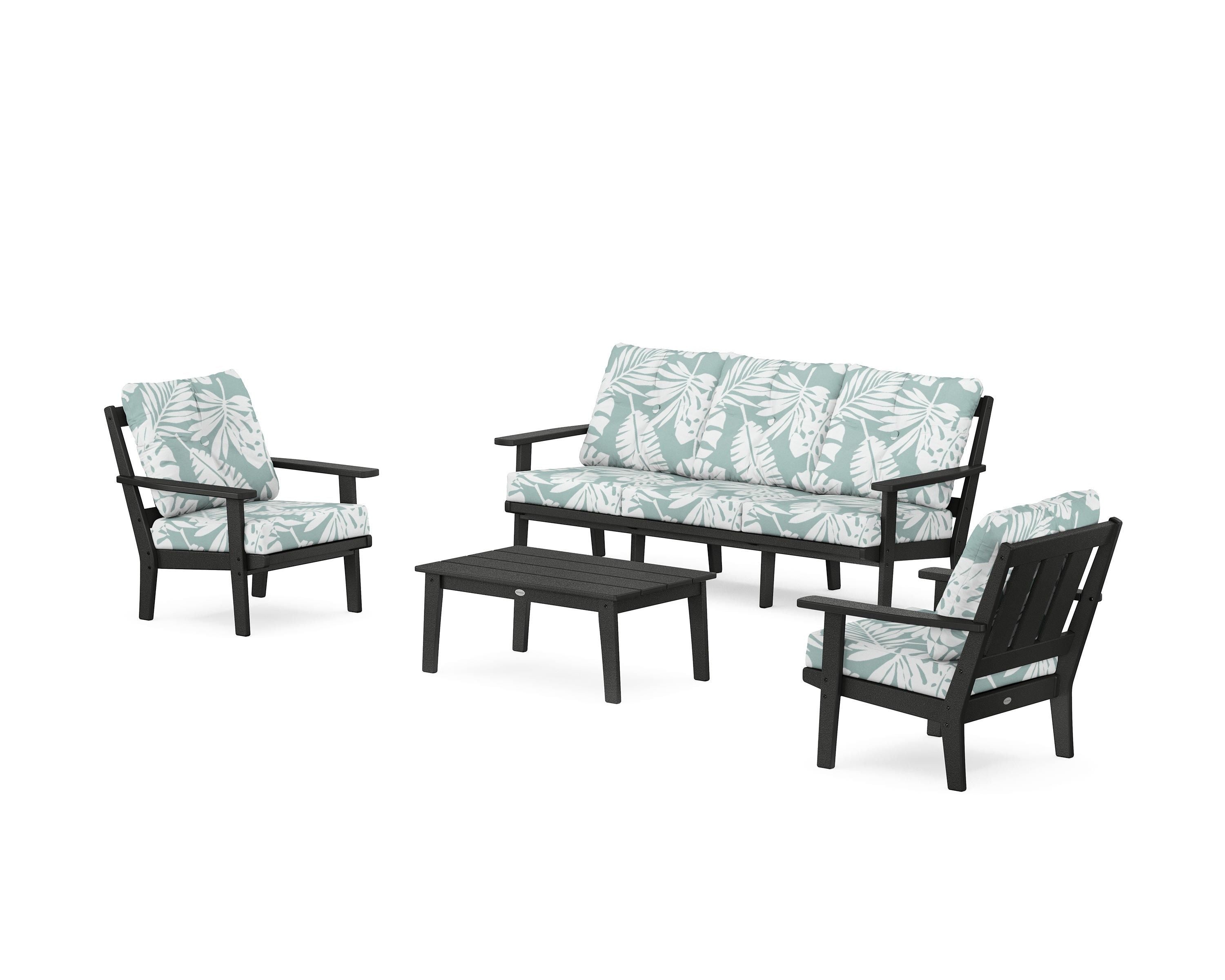 POLYWOOD® Oxford 4-Piece Deep Seating Set with Sofa in Black / Leaf Glacier Spa