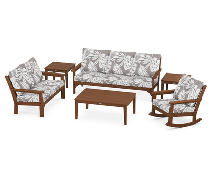 POLYWOOD® Vineyard 6-Piece Deep Seating Set in Teak / Leaf Grey Mist