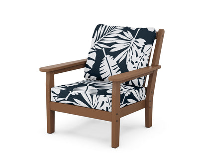 POLYWOOD® Chippendale Deep Seating Chair in Teak / Leaf Marine Indigo