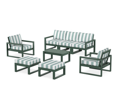 POLYWOOD® EDGE Sectional 8-Piece Lounge Sofa Set in Green / Cabana Stripe Glacier Spa