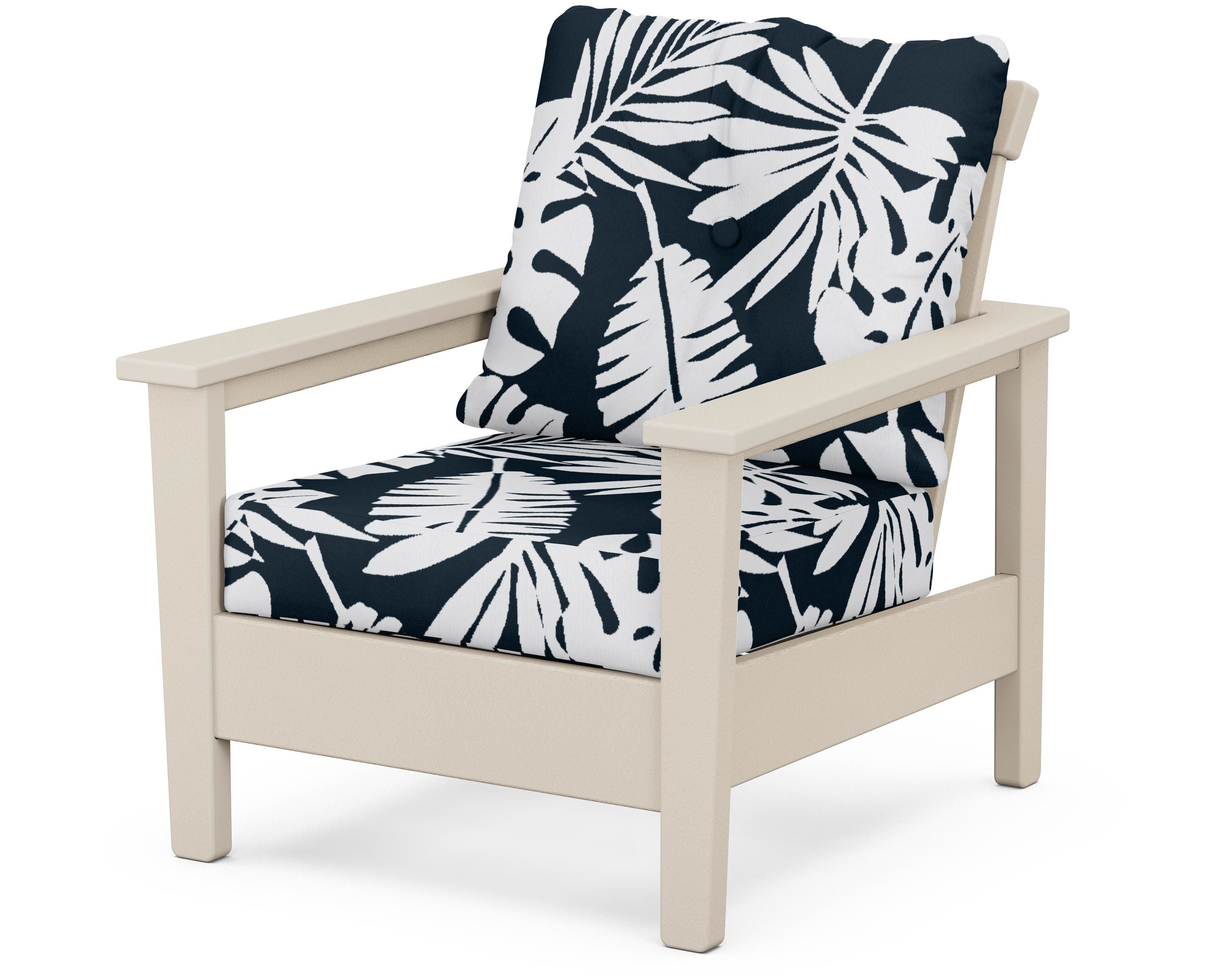 POLYWOOD® Prescott Deep Seating Chair in Sand / Leaf Marine Indigo