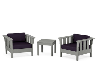 Martha Stewart by POLYWOOD® Acadia 3-Piece Deep Seating Set in Slate Grey / Navy Linen