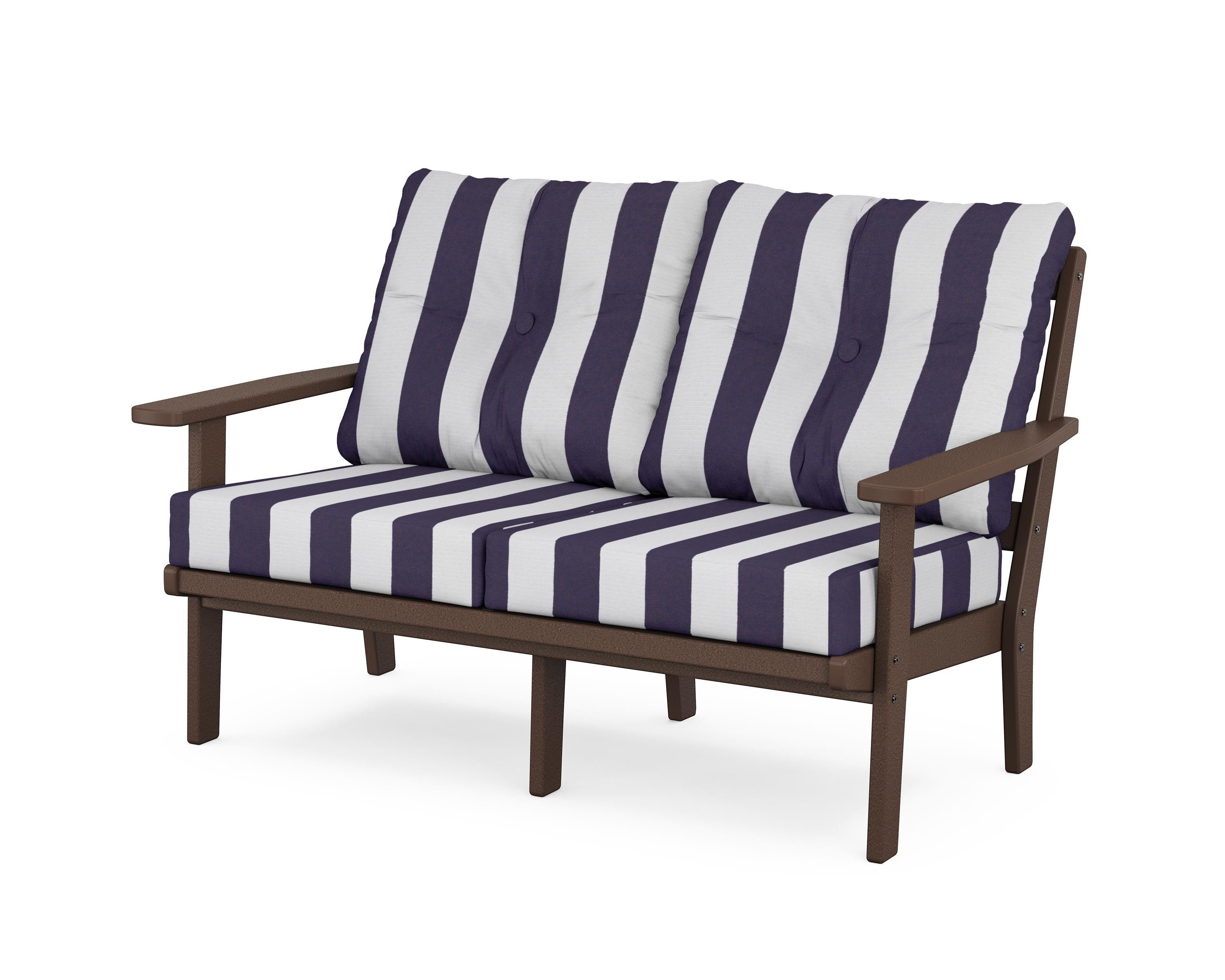 POLYWOOD® Prairie Deep Seating Loveseat in Mahogany / Cabana Stripe Navy