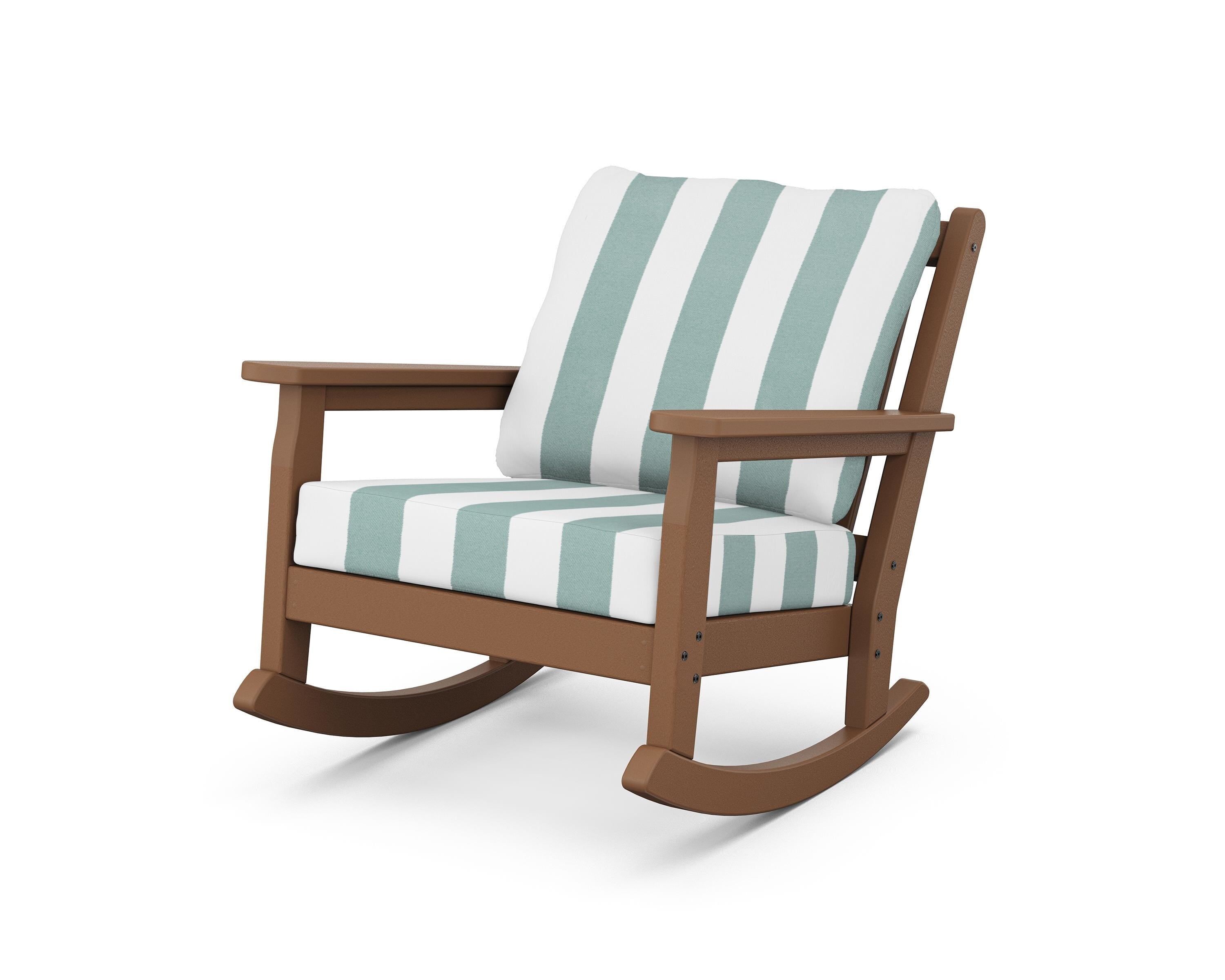 POLYWOOD® Chippendale Deep Seating Rocking Chair in Teak / Cabana Stripe Glacier Spa