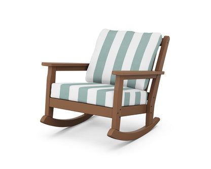 POLYWOOD® Chippendale Deep Seating Rocking Chair in Teak / Cabana Stripe Glacier Spa