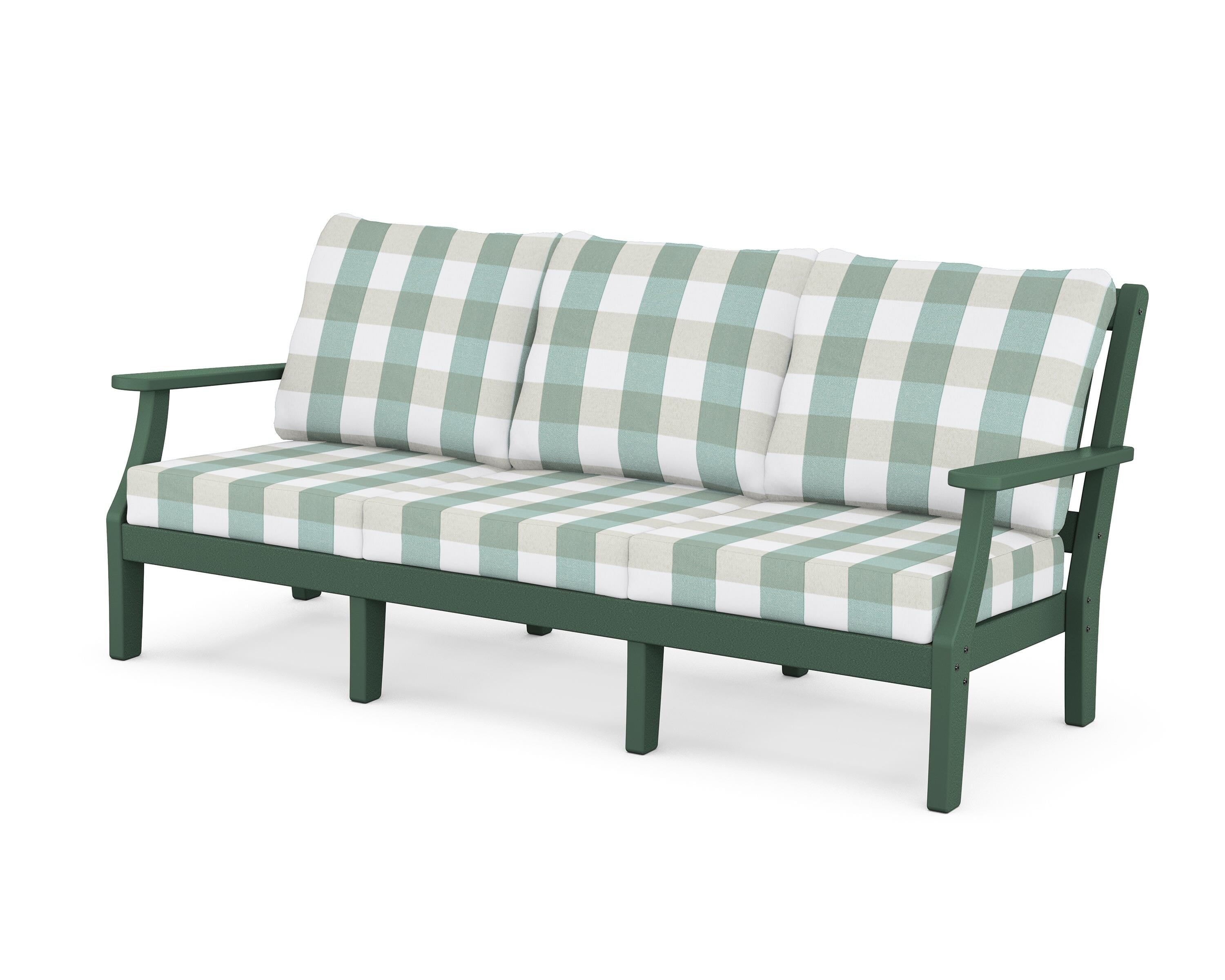 Martha Stewart by POLYWOOD® Chinoiserie Deep Seating Sofa in Green / Buffalo Plaid Glacier Spa