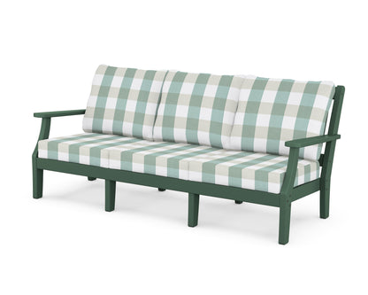 Martha Stewart by POLYWOOD® Chinoiserie Deep Seating Sofa in Green / Buffalo Plaid Glacier Spa