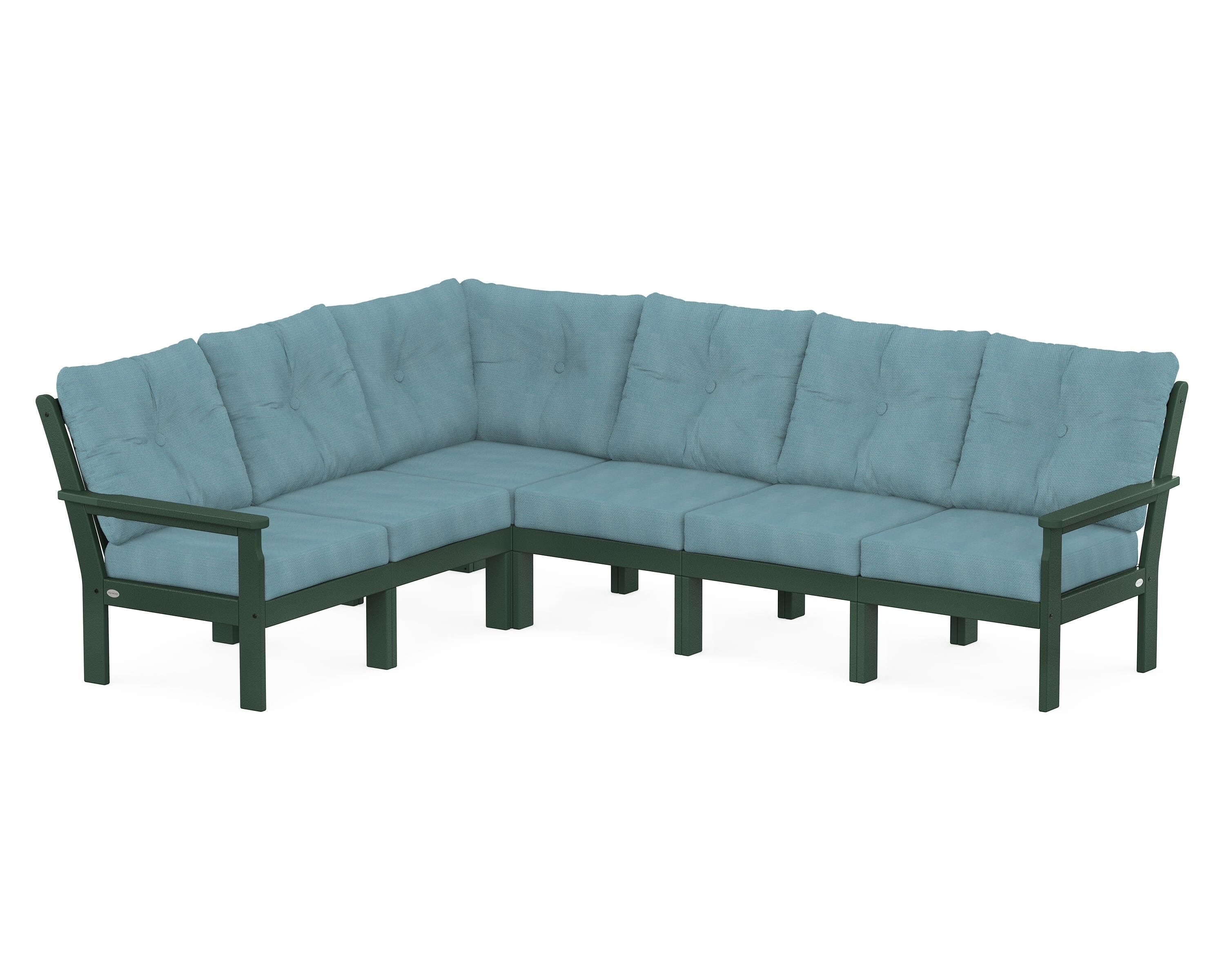 POLYWOOD® Vineyard 6-Piece Sectional in Green / Lattice Sky Blue