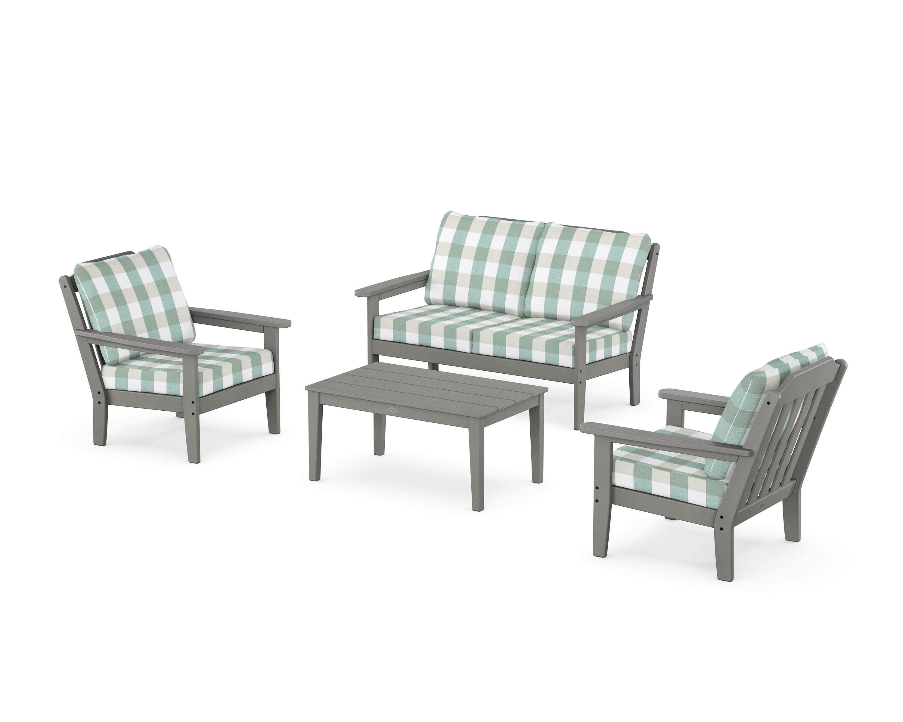 Country Living Cottage 4-Piece Deep Seating Set with Loveseat in Slate Grey / Buffalo Plaid Glacier Spa