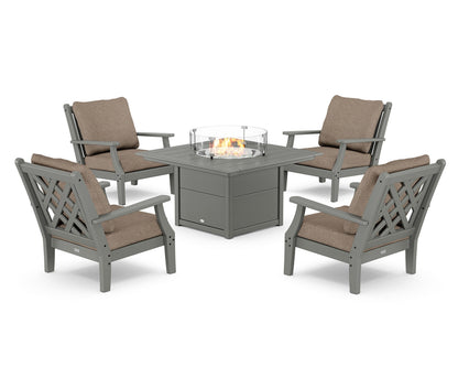 Country Living Wovendale 5-Piece Deep Seating Set with Fire Pit Table in Slate Grey / Spiced Burlap
