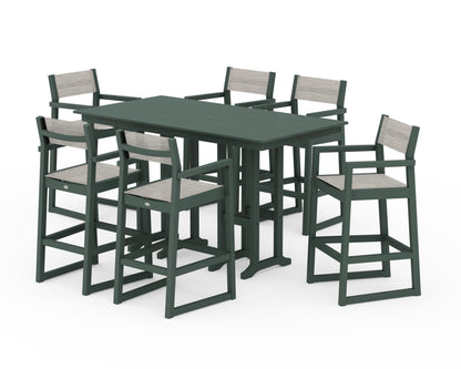 POLYWOOD® EDGE Sling Arm Chair 7-Piece Farmhouse Bar Set in Green / Birch Sling