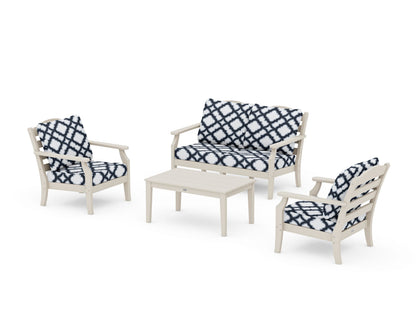 Draper James™ by  POLYWOOD® Savannah 4-Piece Deep Seating Set with Loveseat in Sand / Trellis Marine Indigo