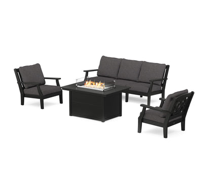 Martha Stewart by POLYWOOD® Chinoiserie Deep Seating Fire Pit Table Set in Black / Ash Charcoal