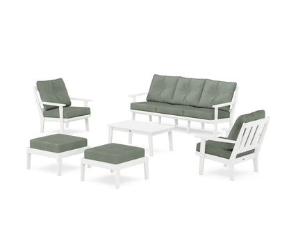 POLYWOOD® Oxford 6-Piece Lounge Sofa Set in White / Cast Sage