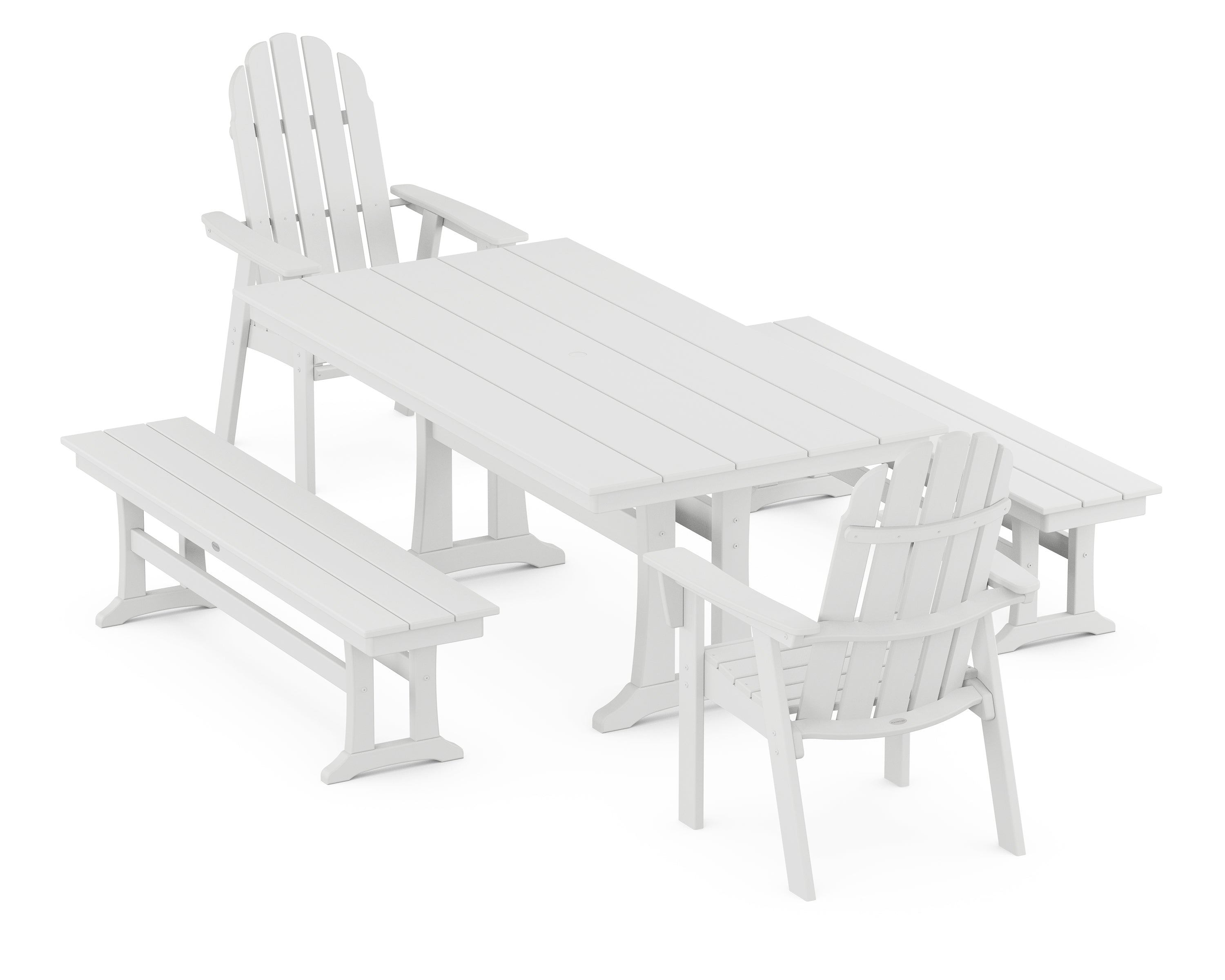 POLYWOOD® Vineyard Adirondack 5-Piece Farmhouse Dining Set With Trestle Legs in White
