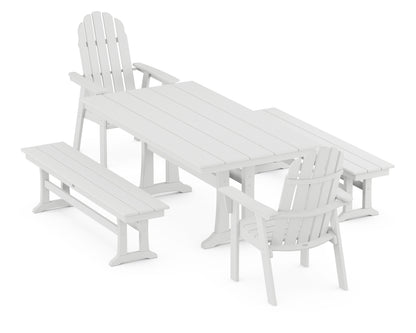 POLYWOOD® Vineyard Adirondack 5-Piece Farmhouse Dining Set With Trestle Legs in White