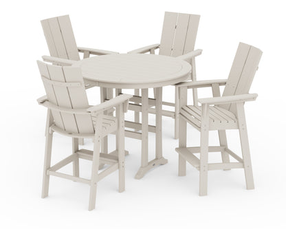 POLYWOOD® Modern Curveback Adirondack 5-Piece Nautical Trestle Bar Set in Sand