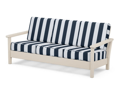 POLYWOOD® Harbour Deep Seating Sofa in Sand / Cabana Stripe Marine Indigo