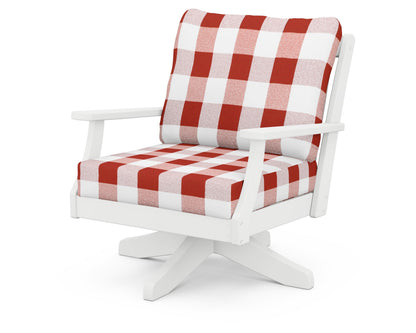 POLYWOOD® Braxton Deep Seating Swivel Chair in White / Buffalo Plaid Crimson