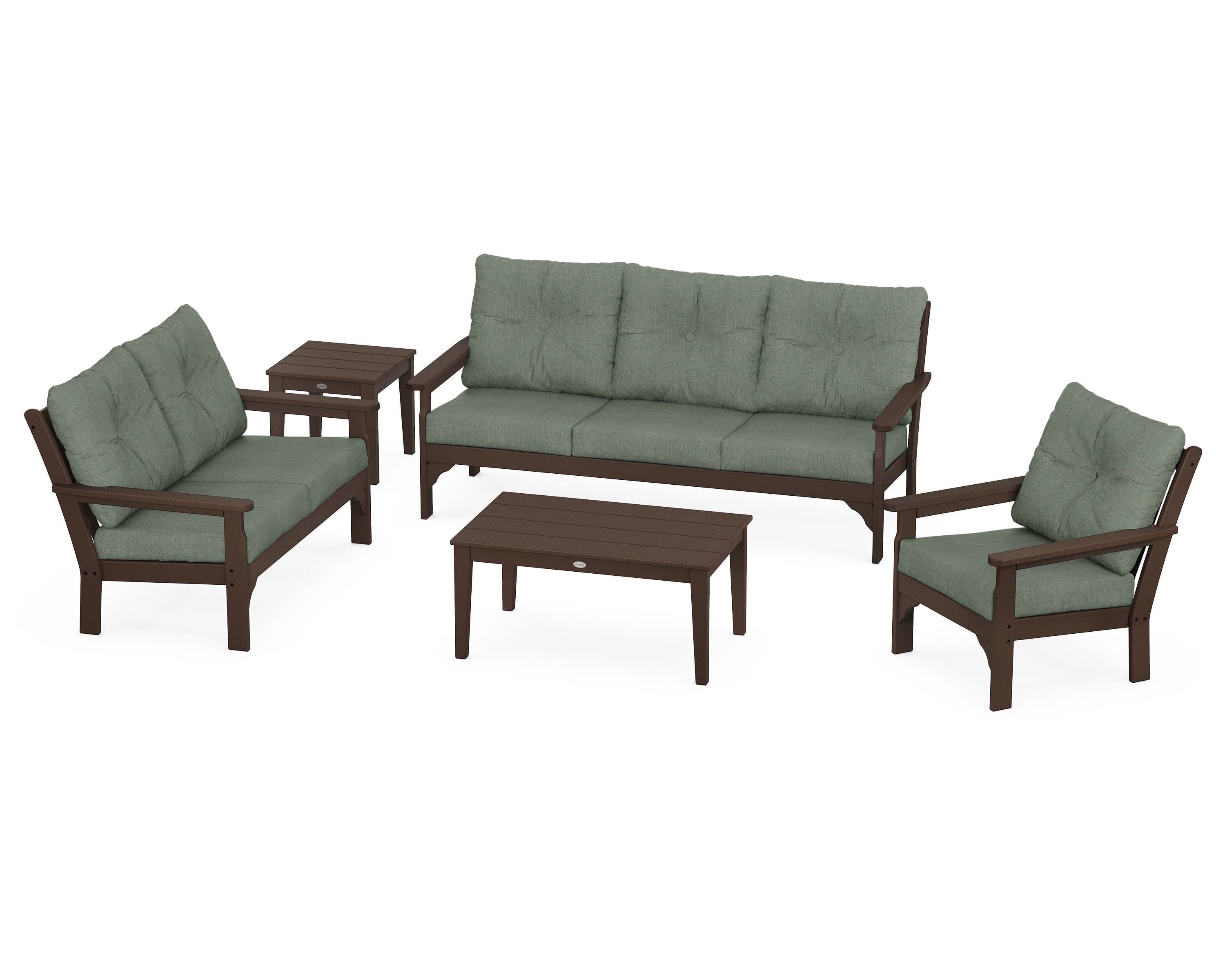 POLYWOOD® Vineyard 5 Piece Deep Seating Set in Mahogany / Cast Sage