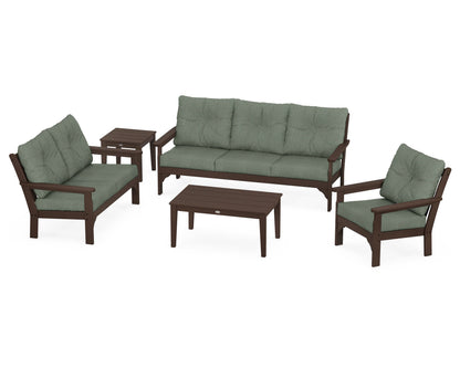 POLYWOOD® Vineyard 5 Piece Deep Seating Set in Mahogany / Cast Sage