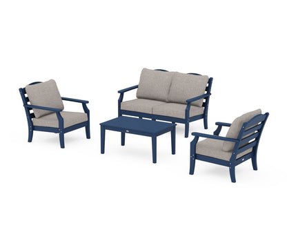 Draper James™ by  POLYWOOD® Savannah 4-Piece Deep Seating Set with Loveseat in Navy / Weathered Tweed