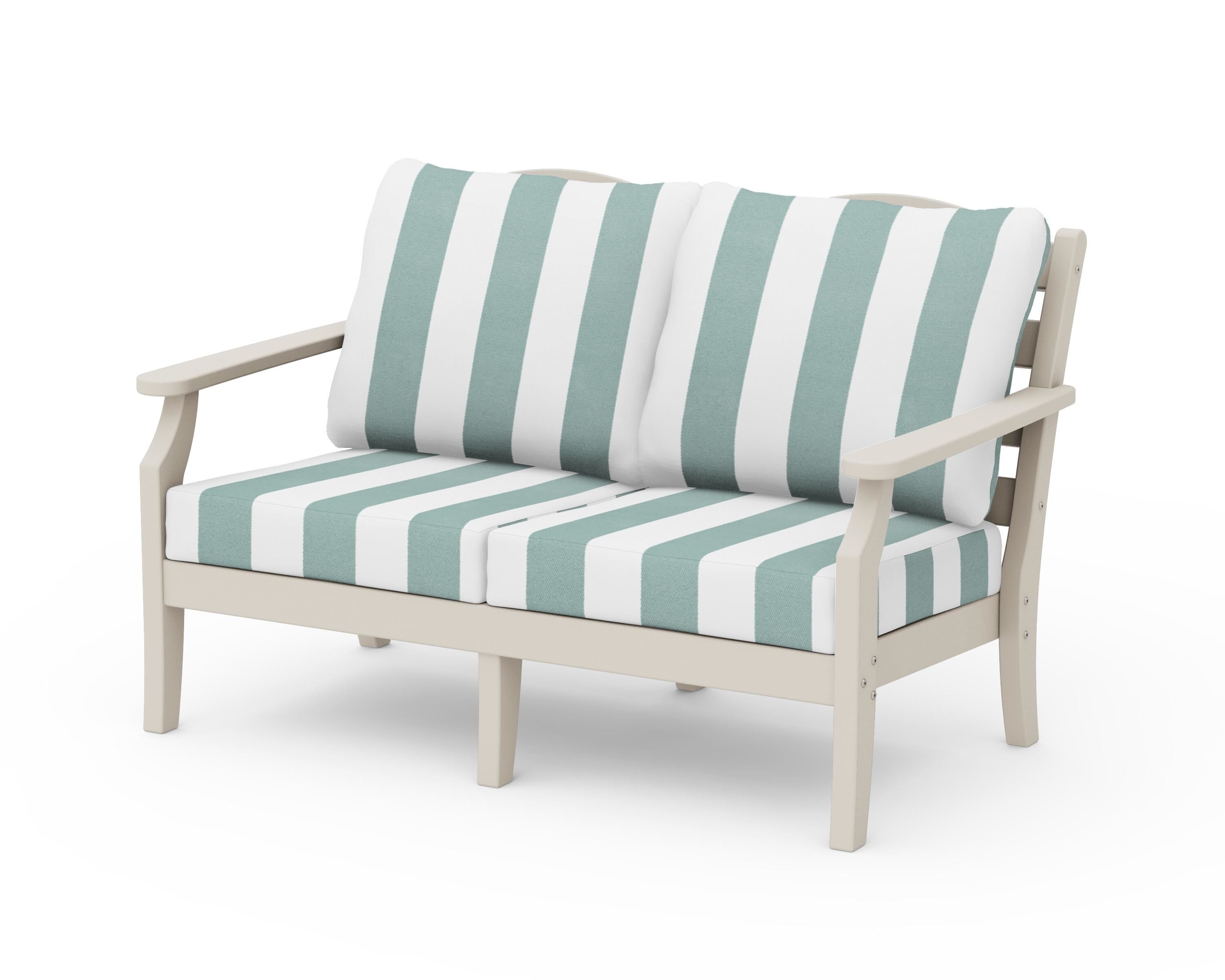 Draper James™ by  POLYWOOD® Savannah Deep Seating Loveseat in Sand / Cabana Stripe Glacier Spa