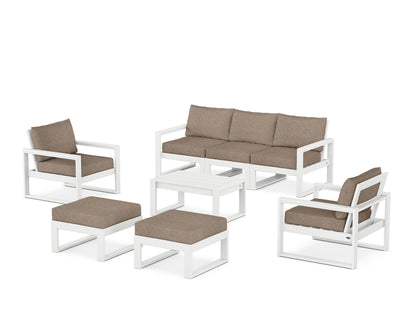 POLYWOOD® EDGE Sectional 8-Piece Lounge Sofa Set in White / Spiced Burlap