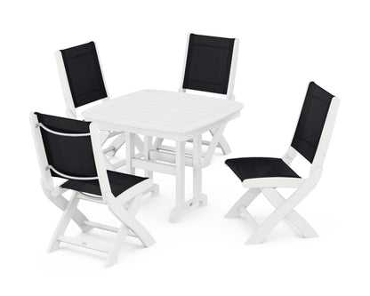 POLYWOOD® Coastal Folding Side Chair 5-Piece Dining Set in White / Black Sling