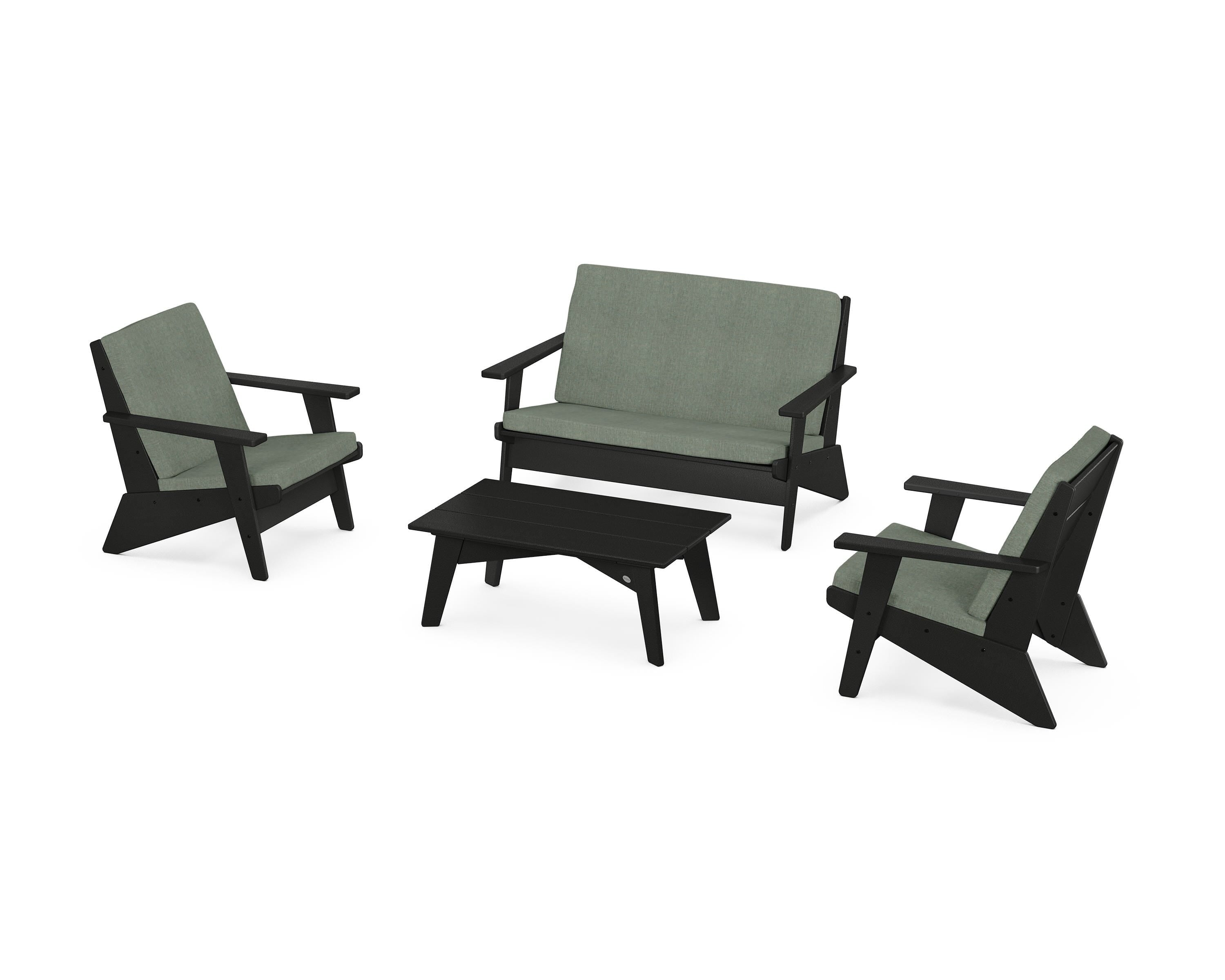 POLYWOOD® Riviera Modern Lounge 4-Piece Set in Black / Cast Sage