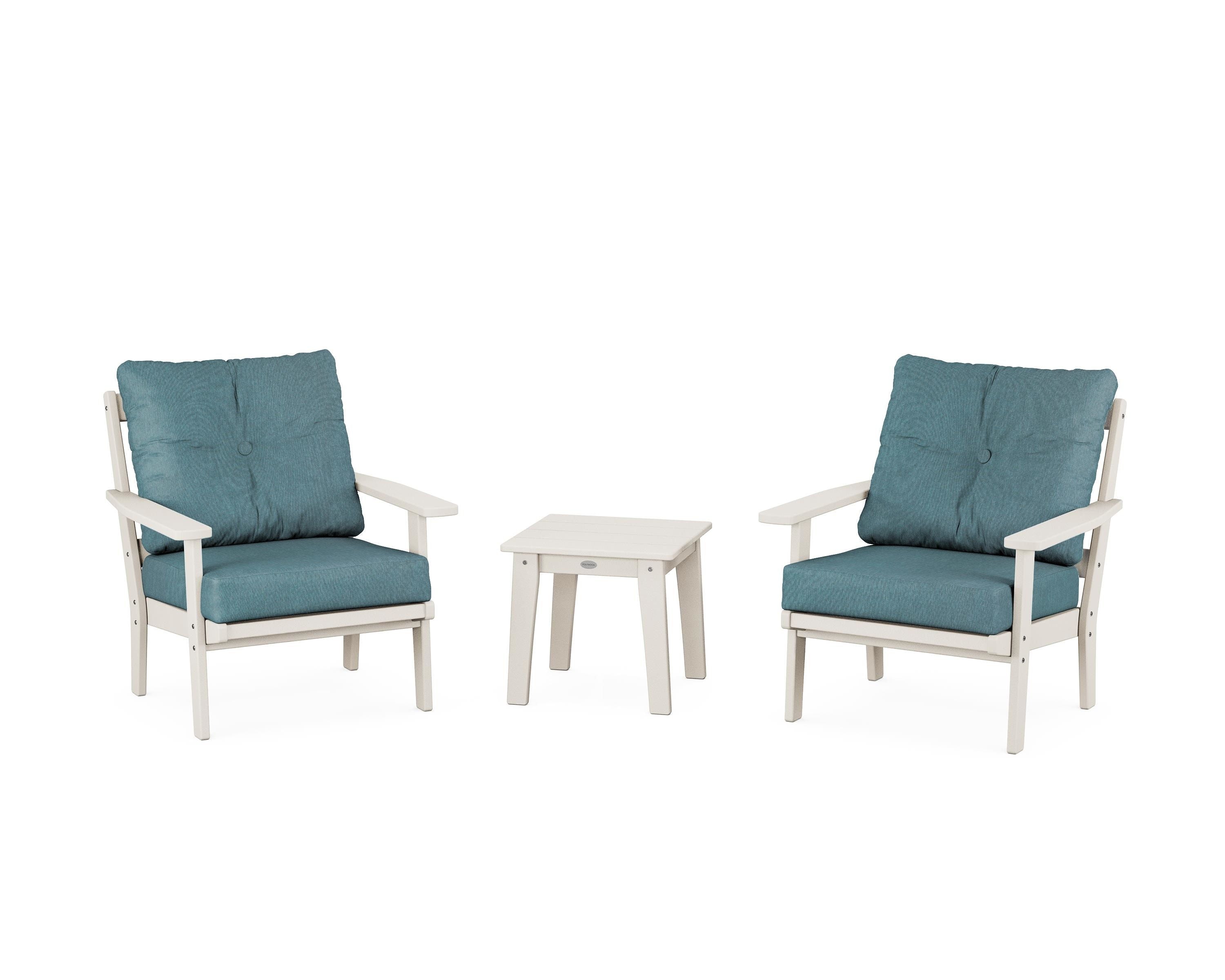 POLYWOOD® Oxford 3-Piece Deep Seating Set in Sand / Ocean Teal