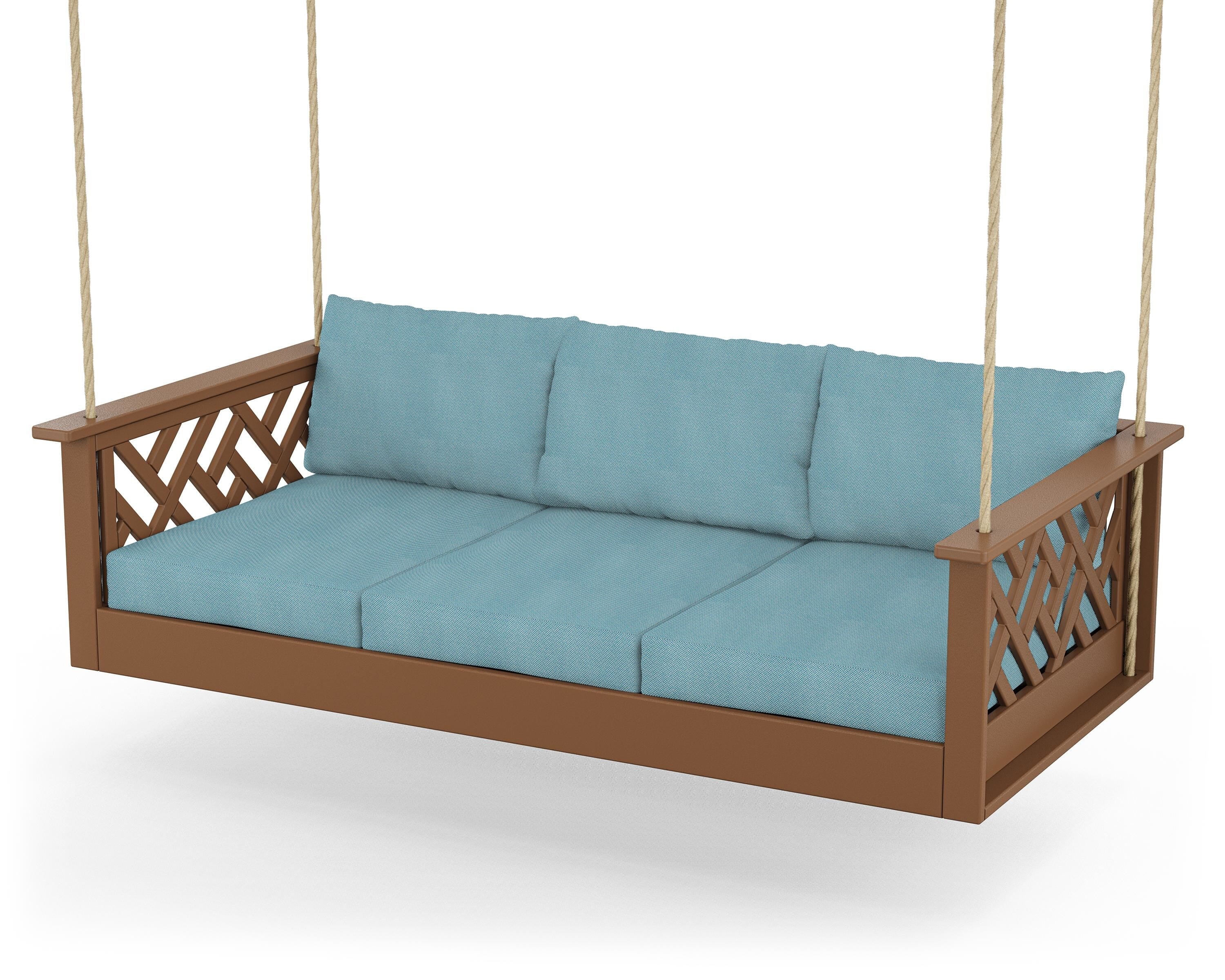 POLYWOOD® Chippendale Daybed Swing in Teak / Lattice Sky Blue
