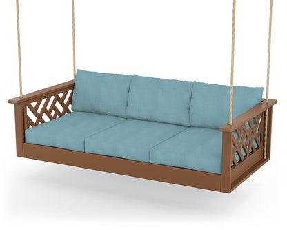 POLYWOOD® Chippendale Daybed Swing in Teak / Lattice Sky Blue