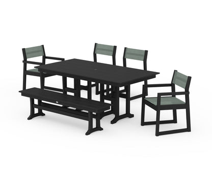POLYWOOD® EDGE Sling 6-Piece Farmhouse Dining Set in Black / Dupioni Sea Mist Sling