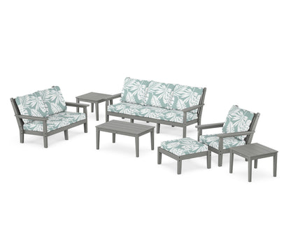 POLYWOOD® Chippendale 7-Piece Deep Seating Set in Slate Grey / Leaf Glacier Spa