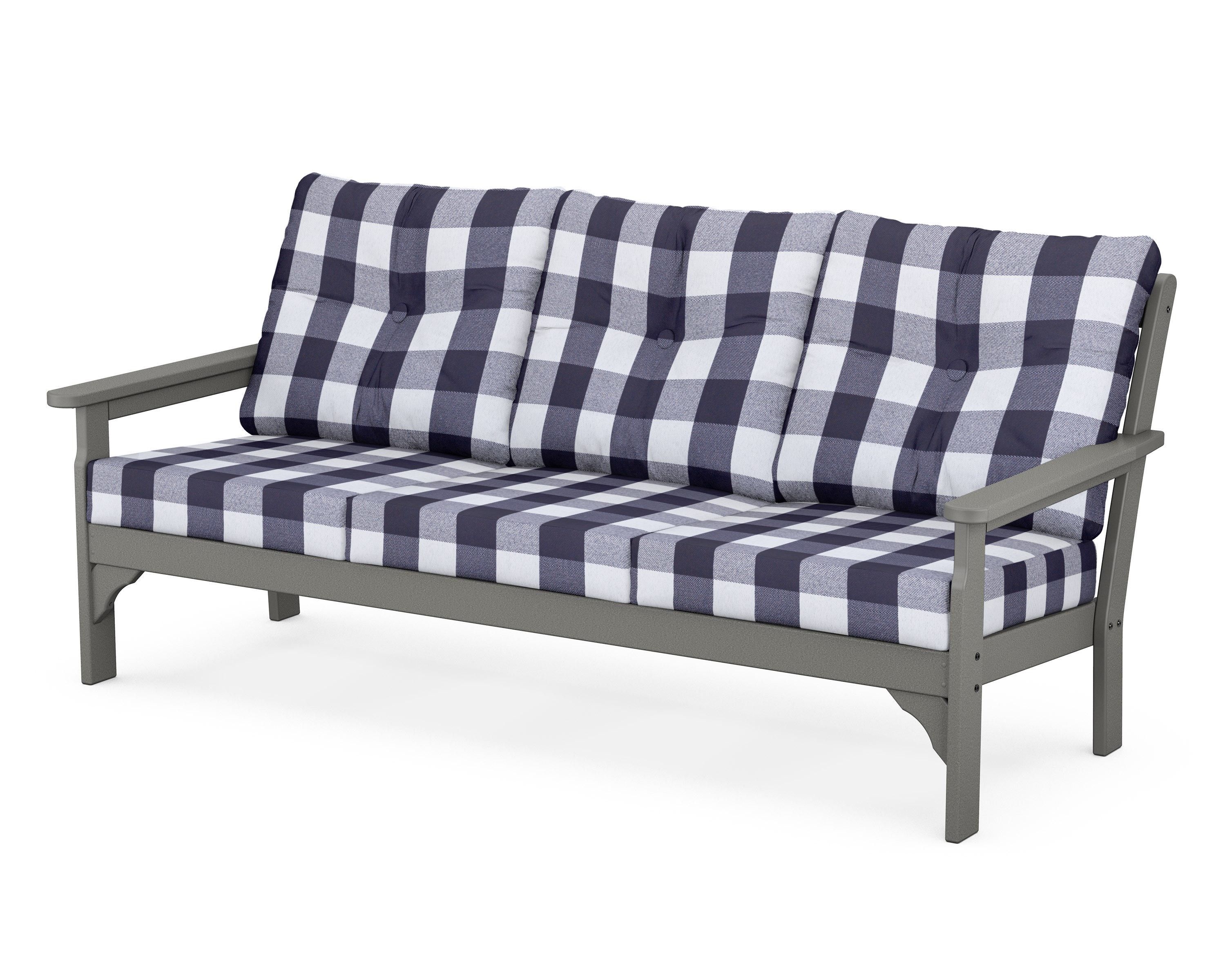 POLYWOOD® Vineyard Deep Seating Sofa in Slate Grey / Buffalo Plaid Navy