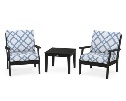 POLYWOOD® Braxton 3-Piece Deep Seating Set in Black / Trellis Sky Blue