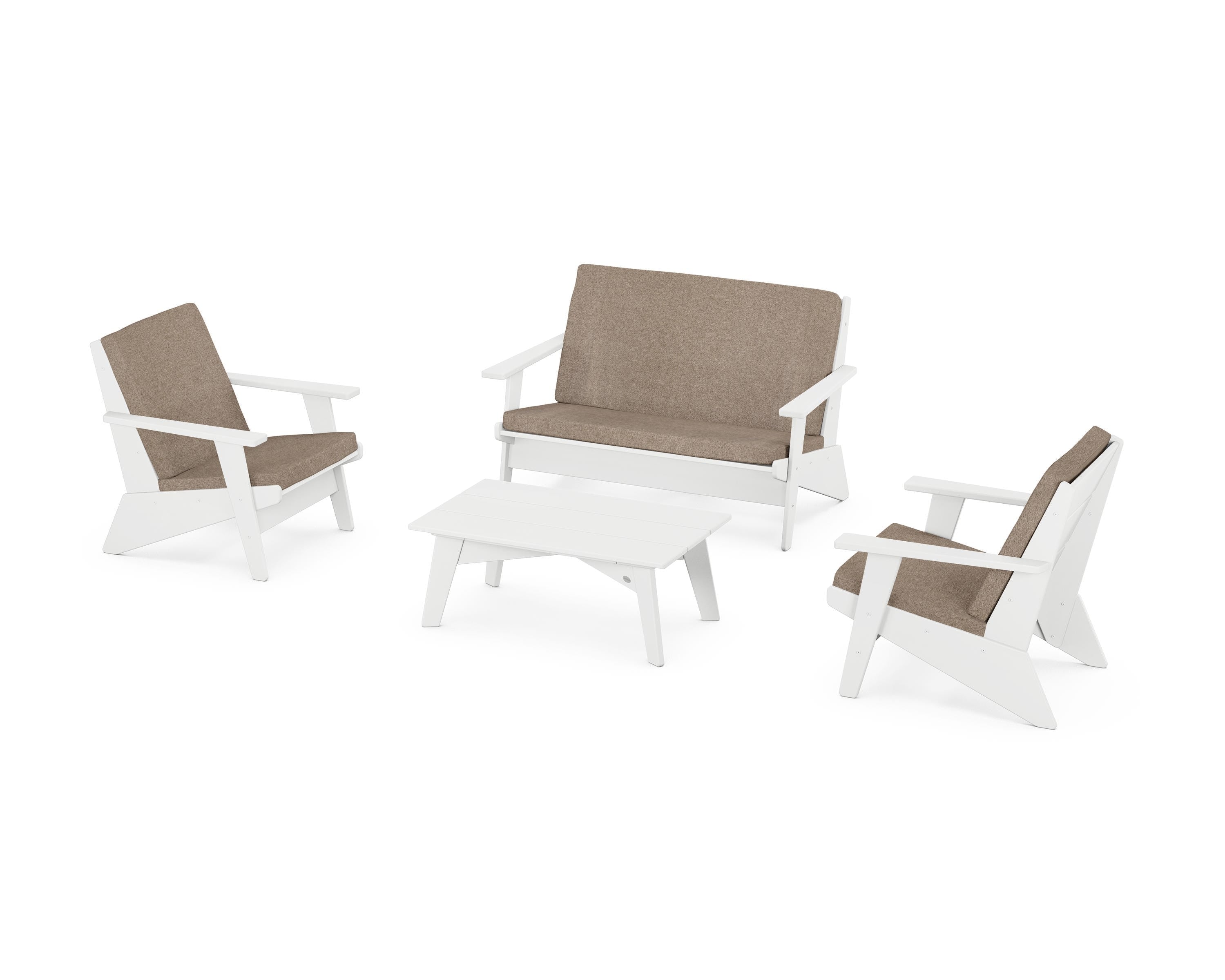 POLYWOOD® Riviera Modern Lounge 4-Piece Set in White / Spiced Burlap