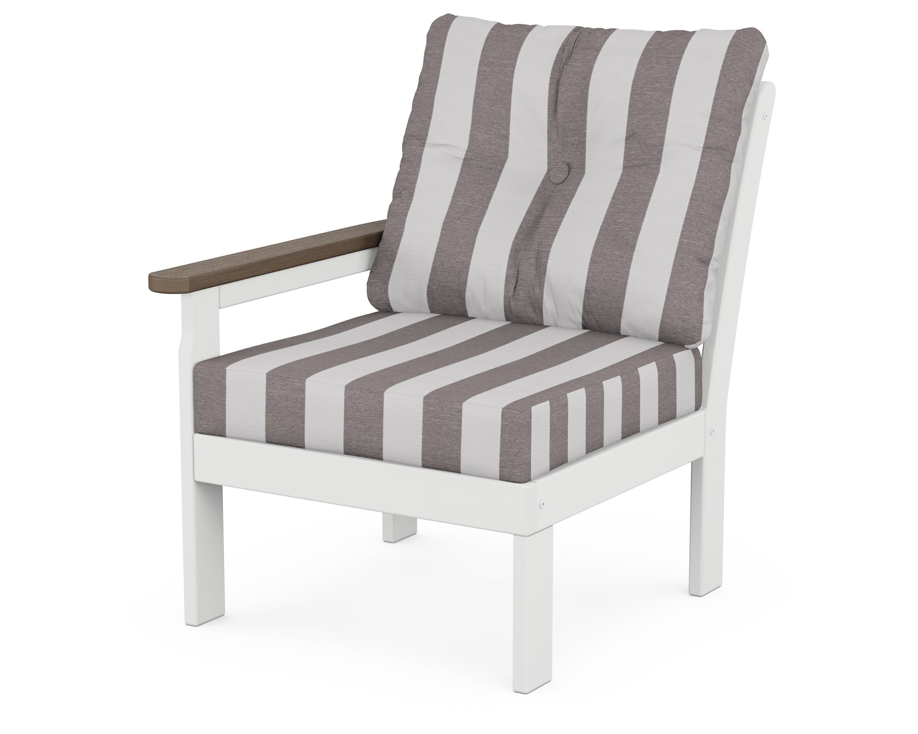 POLYWOOD® Vineyard Modular Left Arm Chair in White / Kona / Cabana Stripe Grey Mist