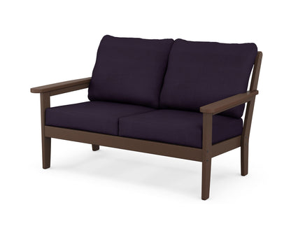 Country Living Cottage Deep Seating Loveseat in Mahogany / Navy Linen