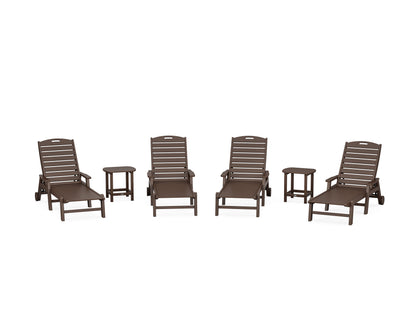 POLYWOOD® Nautical Chaise 6-Piece Set with Arms & Wheels in Mahogany